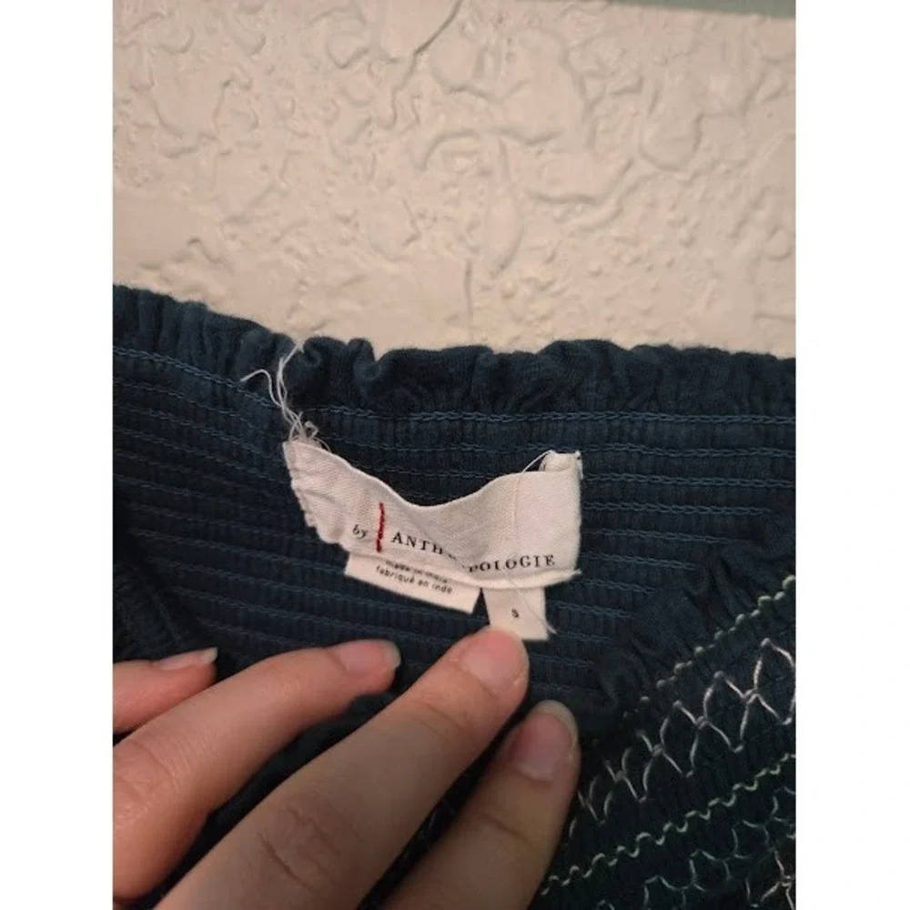 Anthro Blue Embroidered Top